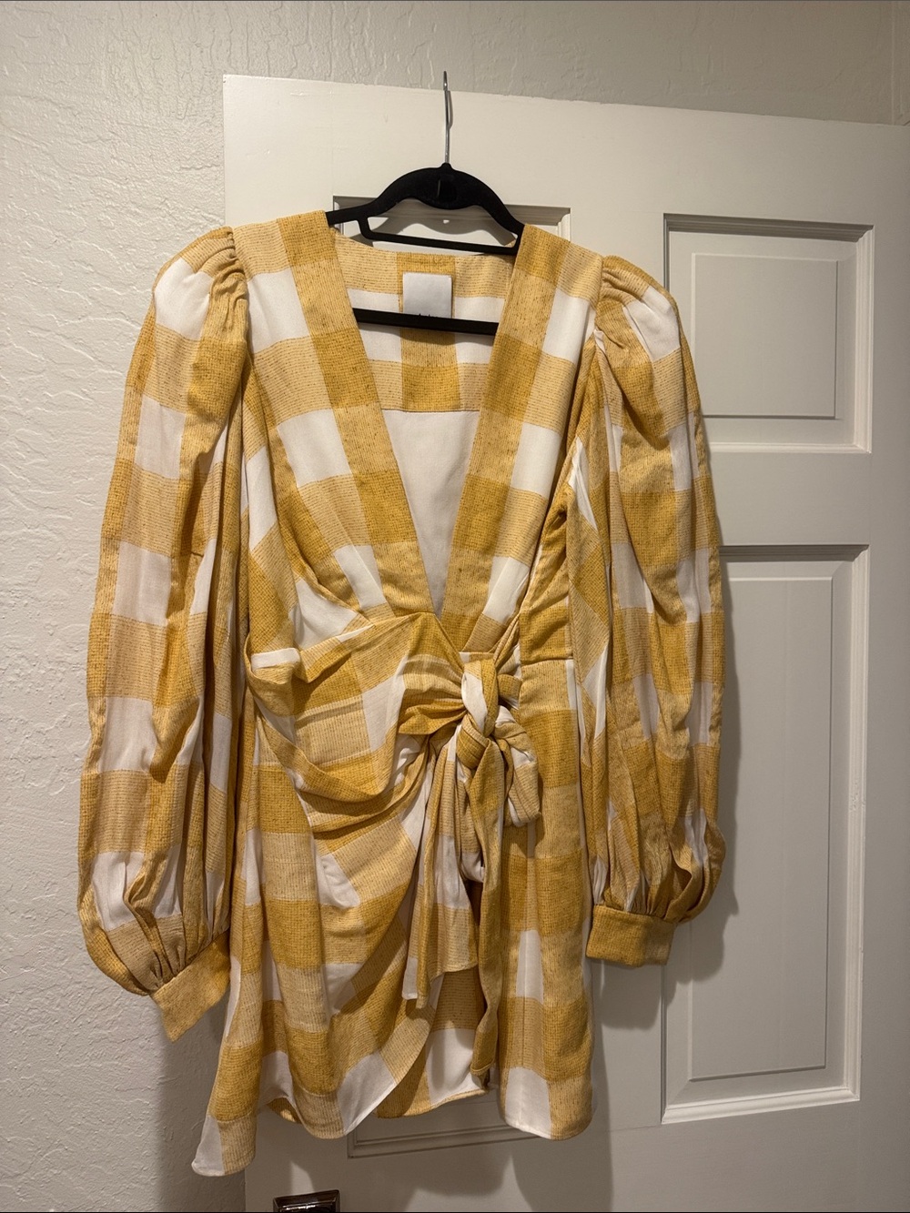 Acler Yellow and White Plaid Tie-Front Mini Dress